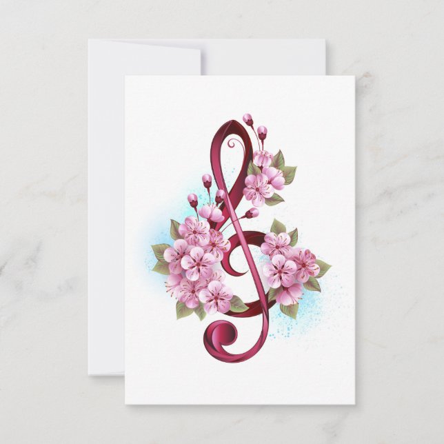 Convites Notas de clave de trecho musical com flores de Sak (Frente)