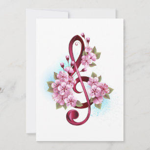 Convites Notas de clave de trecho musical com flores de Sak