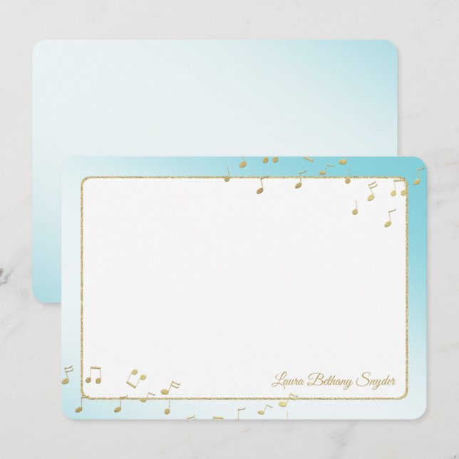Convites Notas de Música Azul e Dourado Flat Obrigado (Frente/Verso)