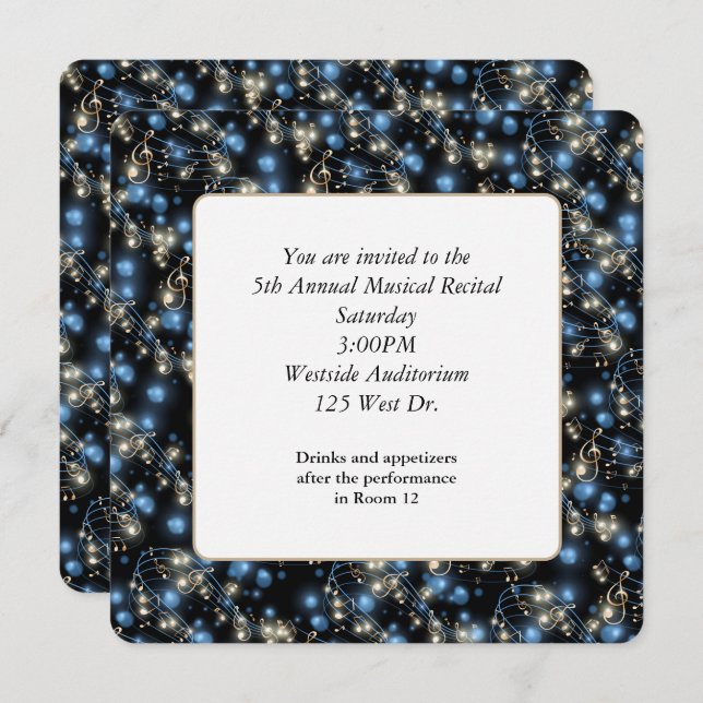 Convites Notas de música e luzes de festa (Frente/Verso)