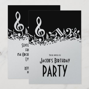 Convites Notas Musicais Brancas Personalizadas em Preto