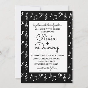Convites Notas Musicais Casamento Preto e Branco 