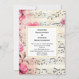 Convites Notas Musicais e Rosas Desenho Vintage Casamento