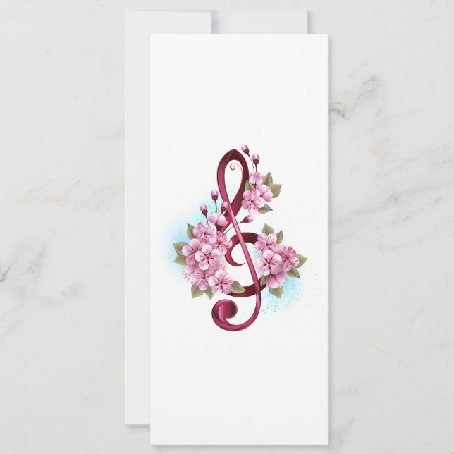 Convites Notas musicais em clave de sol com flores de Sakur (Frente)