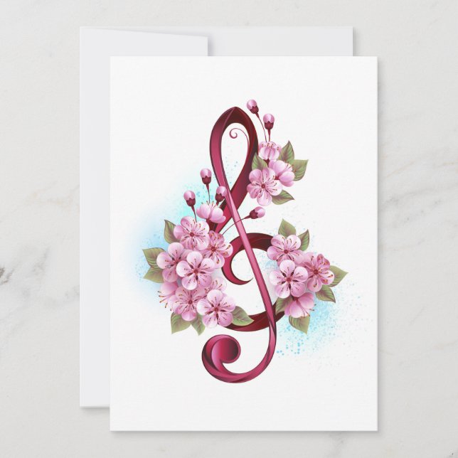 Convites Notas musicais em clave de sol com flores de Sakur (Frente)