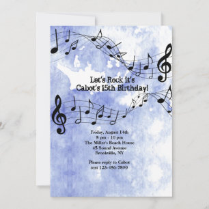 Convites Notas Musicais em Fundo Azul