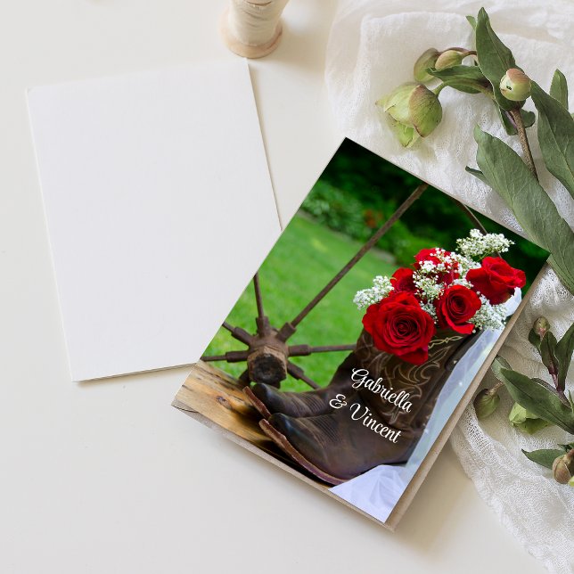 Convites Notas planas de casamento de Rosas russos e cowboy (Criador carregado)