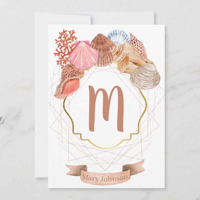 Convites Notecard de Crest Monogramas da Seashell (Frente)