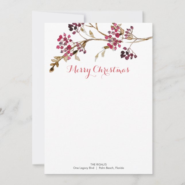 Convites Notecards de Natal Personalizados Berries Botânico (Frente)