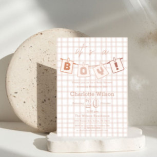 Convites Notedry Brown Gingham, Chá de bebê bonito