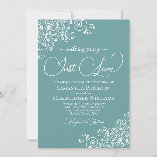 Convites Nothing Fancy Just Love Aqua Teal Wedding (Frente)