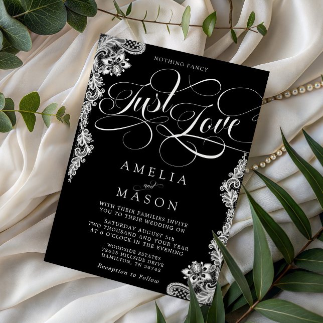 Convites Nothing Fancy Just Love Black Lace Wedding (Nothing Fancy Just Love Black Lace Wedding Invitation)
