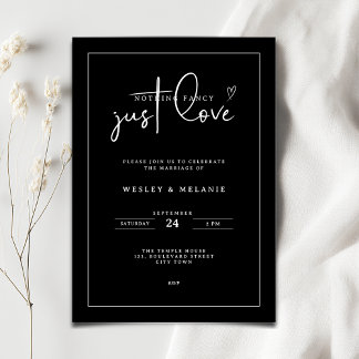 Convites Nothing Fancy Just Love Black Minimalist Wedding