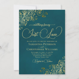 Convites Nothing Fancy Just Love Deep Teal & Gold Wedding