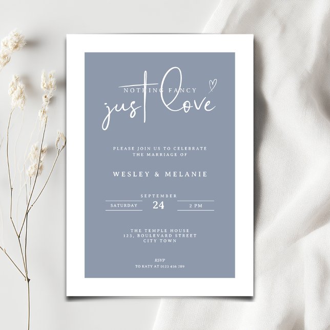 Convites Nothing Fancy Just Love Dust Blue Elegant Wedding (Nothing fancy just love minimalist wedding invitation in dusty blue color)