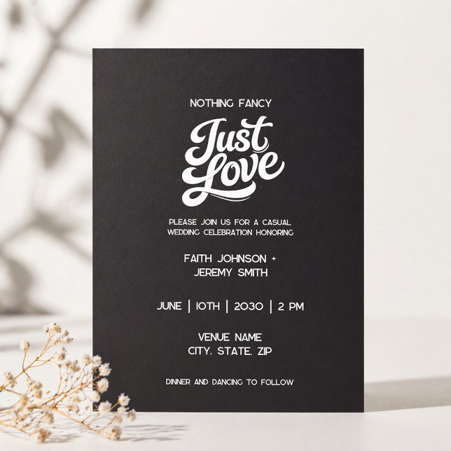 Convites Nothing Fancy Just Love Invitation | White Black  (Criador carregado)