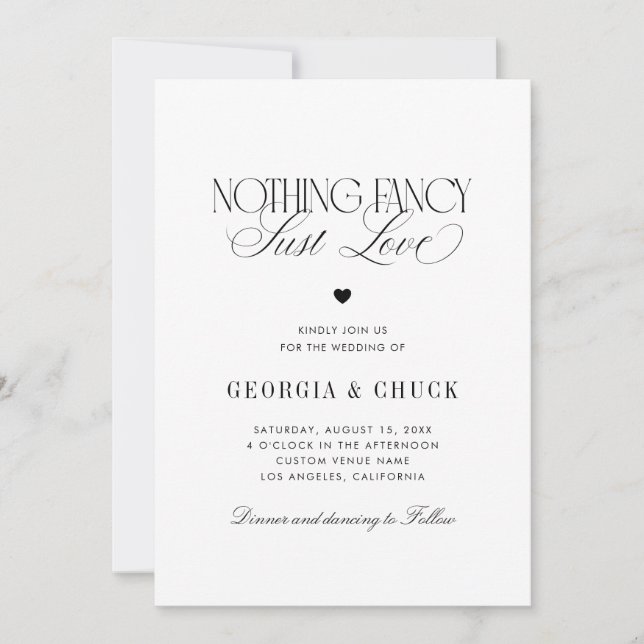 Convites Nothing Fancy Just Love Luxe Script Photo Wedding (Frente)