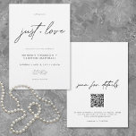 Convites Nothing Fancy Just Love Minimalist Wedding<br><div class="desc">A stunningly simple black and white modern two sided wedding invitation with a focus on love. Features an elegant modern, clean font and script typography reading "nothing fancy, just love". The back holds a QR code and your wedding details information. Ideal for couples planning a minimalist or contemporary ceremony and...</div>