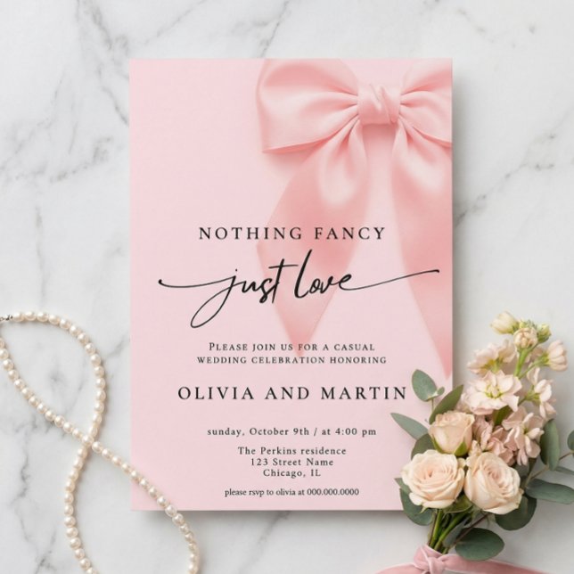 Convites Nothing Fancy Just Love Pink Bow Wedding (Criador carregado)