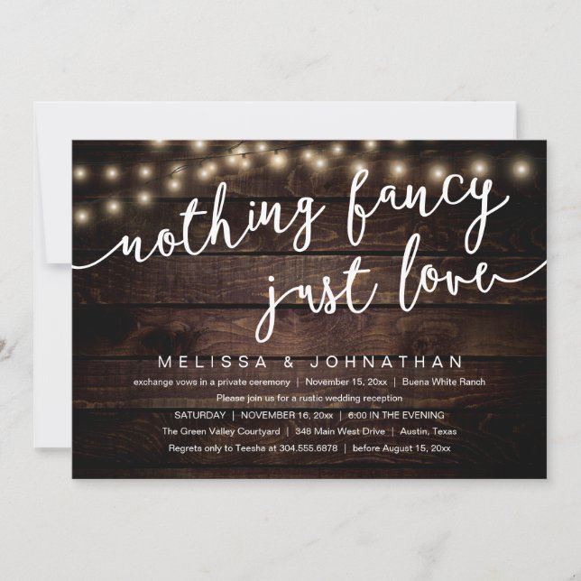 Convites Nothing Fancy, Just Love, Rustic Wedding Reception (Frente)