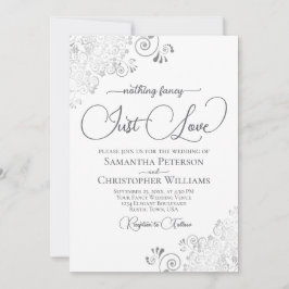 Convites Nothing Fancy Just Love Silver & White Wedding