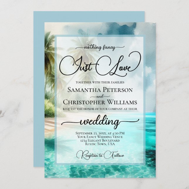 Convites Nothing Fancy Just Love Tropical Beach Wedding (Frente/Verso)