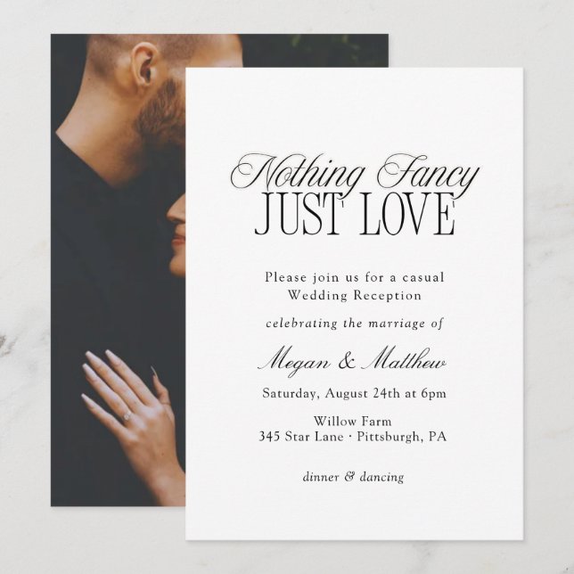Convites Nothing Fancy Just Love Wedding Reception (Frente/Verso)