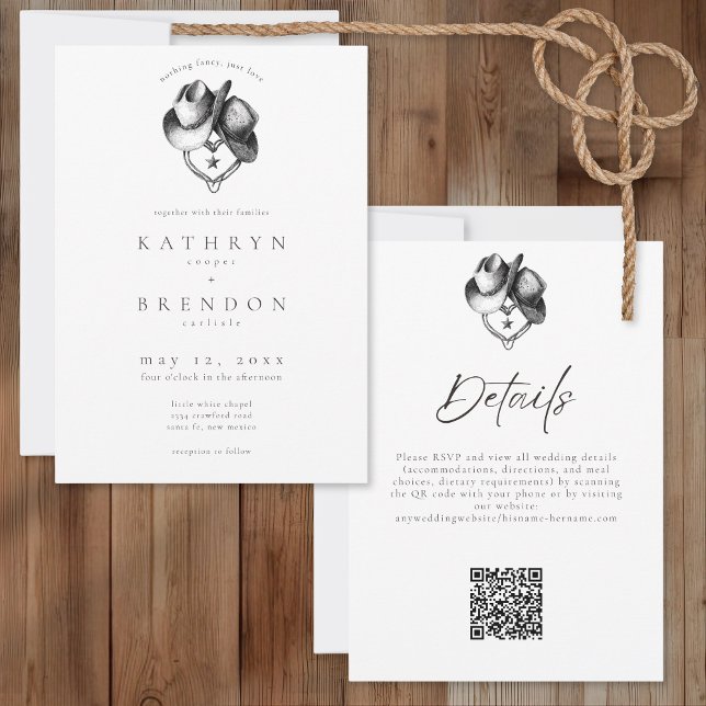 Convites Nothing Fancy Just Love Western Hat Rustic Wedding (Criador carregado)