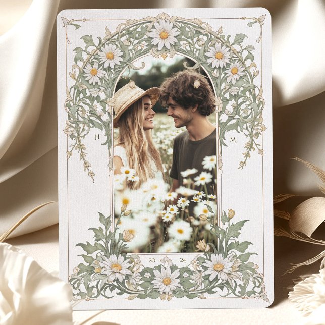 Convites Nouveau Daisies Foto Casamento Ivory Green (Criador carregado)