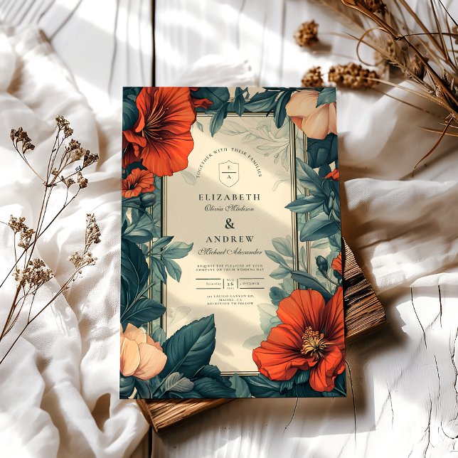 Convites Nouveau Europeu de Casamento Floral (Criador carregado)