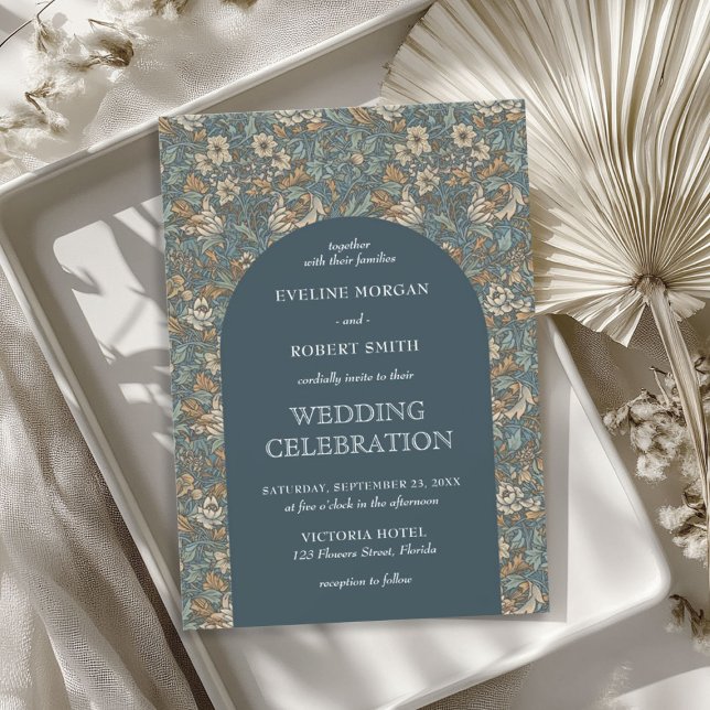 Convites Nouveau floral verde bege azul Elegante (Elegant pastel blue beige floral Art Nouveau Invitation)