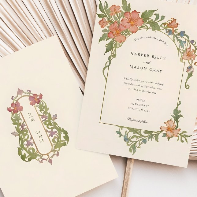 Convites Nouveau Iris Floral Casamento Elegante (Criador carregado)