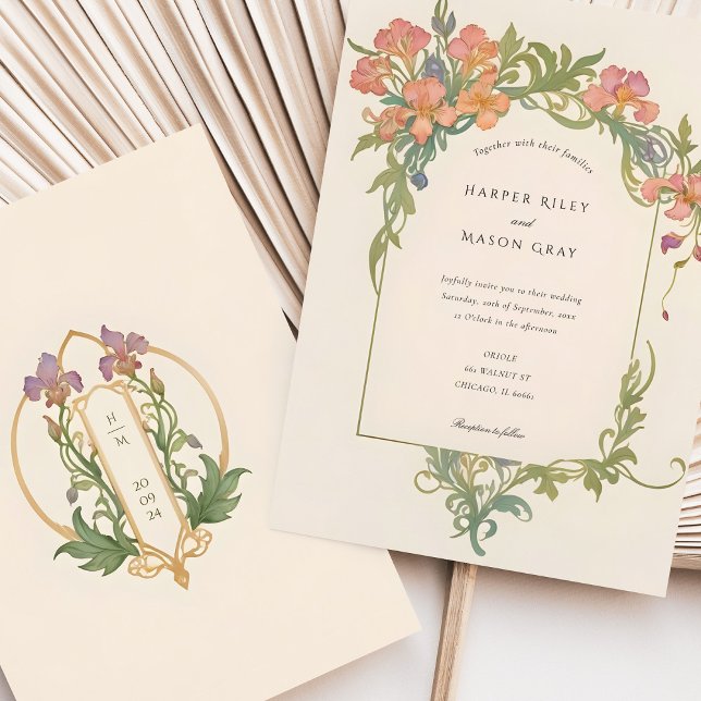 Convites Nouveau Iris Floral Casamento Elegante (Criador carregado)