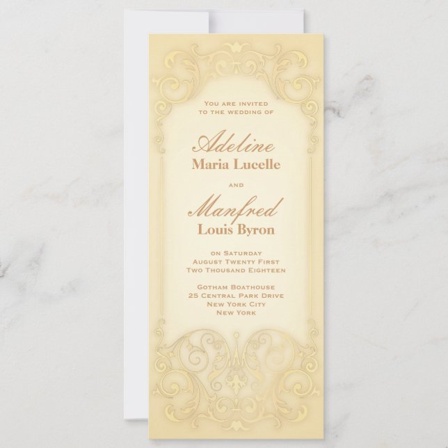 Convites Nouveau Victorian: Casamento de Rico Dourado pálid (Frente)