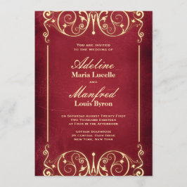 Convites Nouveau Victorian: Vintage Red & Dourado Casamento