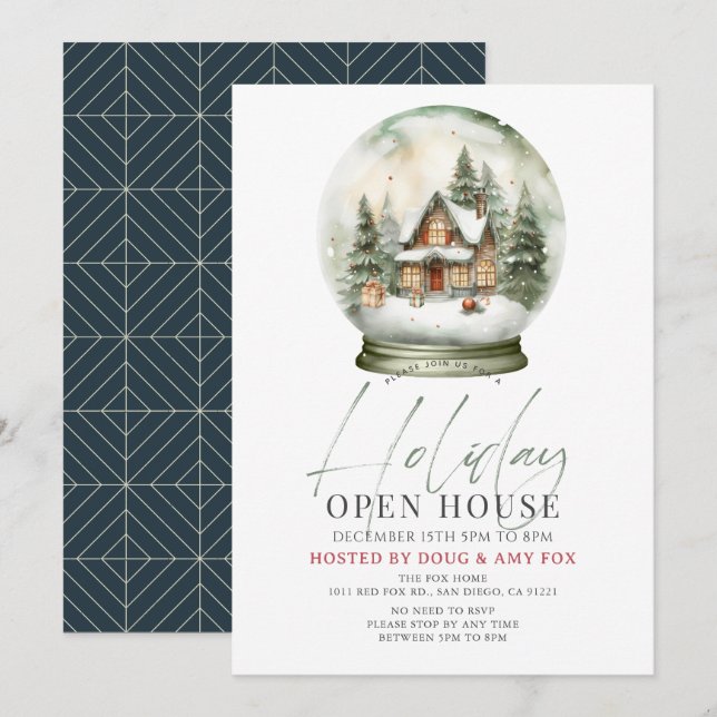 Convites Nova casa, Globo de Neve Natal, Casa Aberta (Frente/Verso)