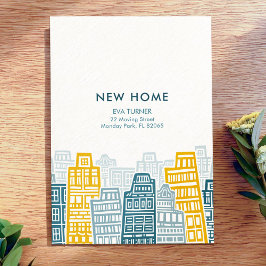 Convites Nova cidade de desenho animado azul e amarelo