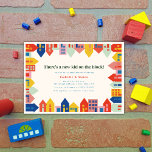 Convites Nova Criança No Chá de fraldas Bloco De Vizinhança<br><div class="desc">Convite neutro de chá de fraldas com borda com ilustrações de casas e edifícios com paleta de cor rosa,  azul,  vermelha,  verde,  laranja e amarela.</div>