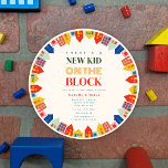 Convites Nova Criança No chá de fraldas Bloco De Vizinhança<br><div class="desc">chá de fraldas temático "Nova criança no bloco" com borda de casas e prédios coloridos em cores brilhantes com texto no centro.</div>