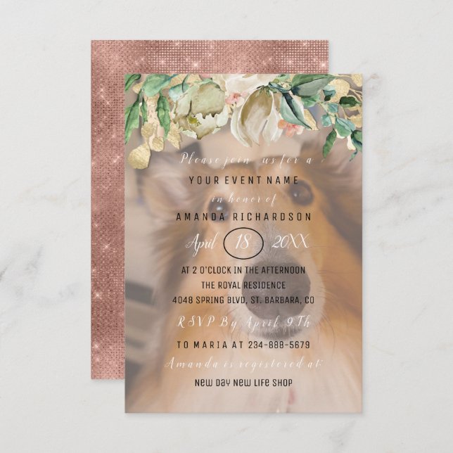 Convites Nova foto de cachorro de estimação Flores Rosa Beg (Frente/Verso)