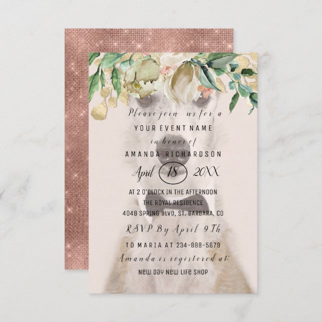 Convites Nova foto de cachorro de estimação Flores Rosa Dou (Frente/Verso)