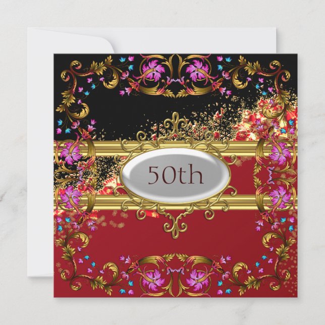 Convites Nova imagem da Flor Festa de aniversário Vermelha  (Frente)