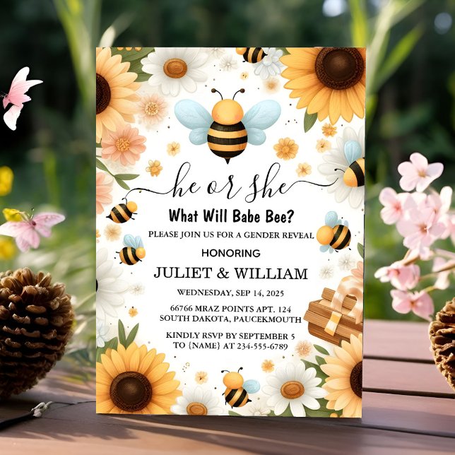 Convites Nova Inseto Daisy Bloom Rustic Busy Bee Revelação  (Criador carregado)