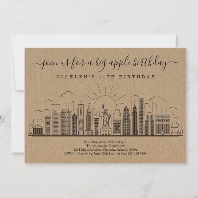 Convites Nova Iorque Big Birthday Apple Party (Frente)