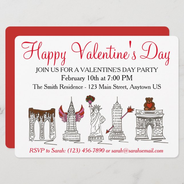 Convites Nova Iorque NYC - Dia de os namorados (Frente/Verso)