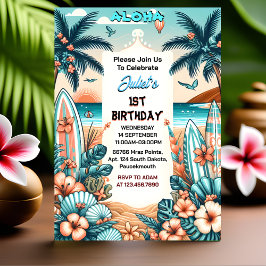 Convites Nova Joy hula Luau Surf aloha primeiro aniversario