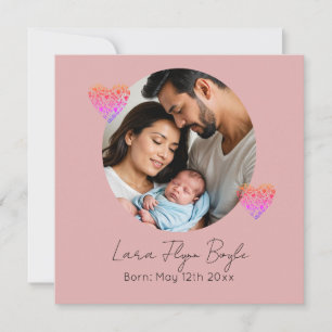 Convites "Nova Menina Personalizada - Coração Rosa e Foto"