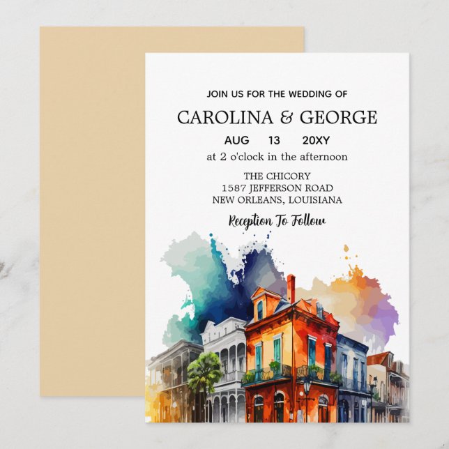 Convites Nova Orleans Nola Louisiana - Aquarela (Frente/Verso)