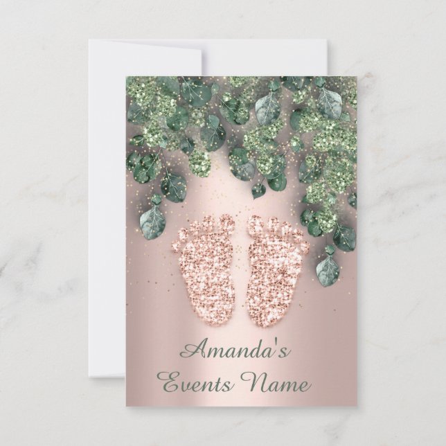 Convites Nova pintura de Rosa BABY CHÁ FEET GLITTER (Verso)