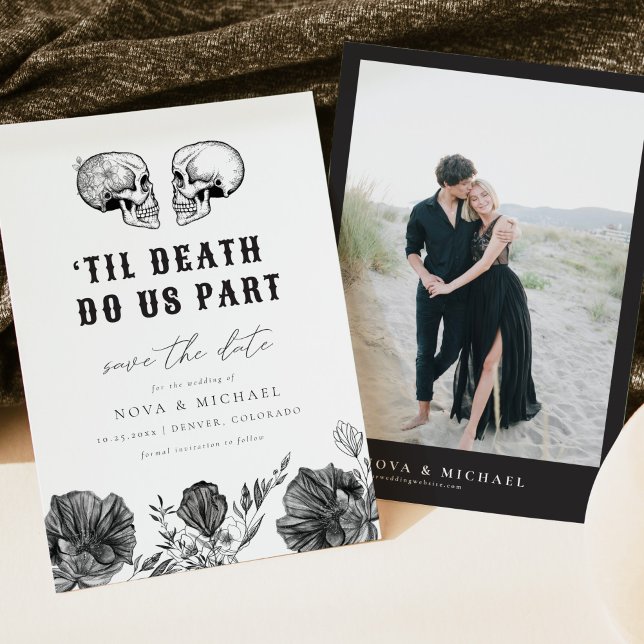 Convites NOVA Til Death Gothic Skull Floral Salvar Data (Criador carregado)